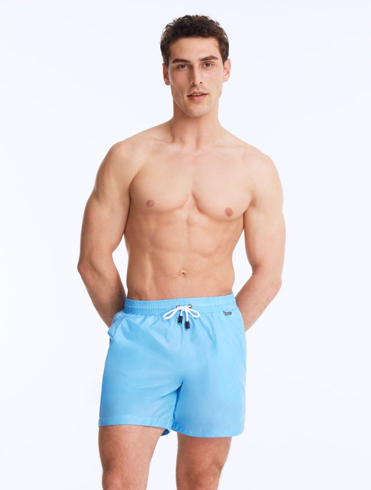 Louis Turquoise Mid-Thigh Length Men Swim Shorts -Men Ultralight Swim Shorts Moeva