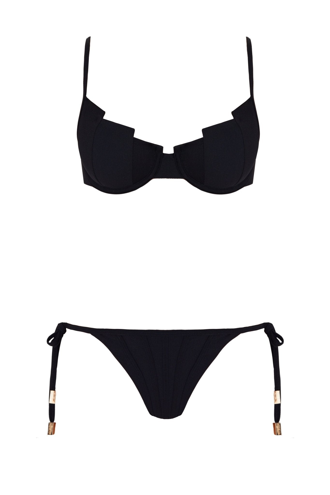 Luigiana Black Undirwired Side Tie Bikini Set | Moeva | Bikini Sets | Each week unveils new pieces—luxury swimwear, fluid resort silhouettes, and elevated summer-to-evening essentials designed to carry you from coastal escapes to city nights.