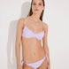 "Front view of the Luigiana Lilac Side Tie Bikini Bottom, showcasing the handcrafted embroidery details, low-waist design, and adjustable side ties for a customizable fit."