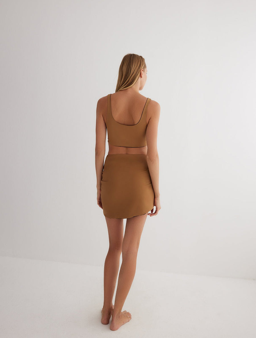 Lupe Black/Camel Wrap Mini Skirt -Beachwear Skirts Moeva