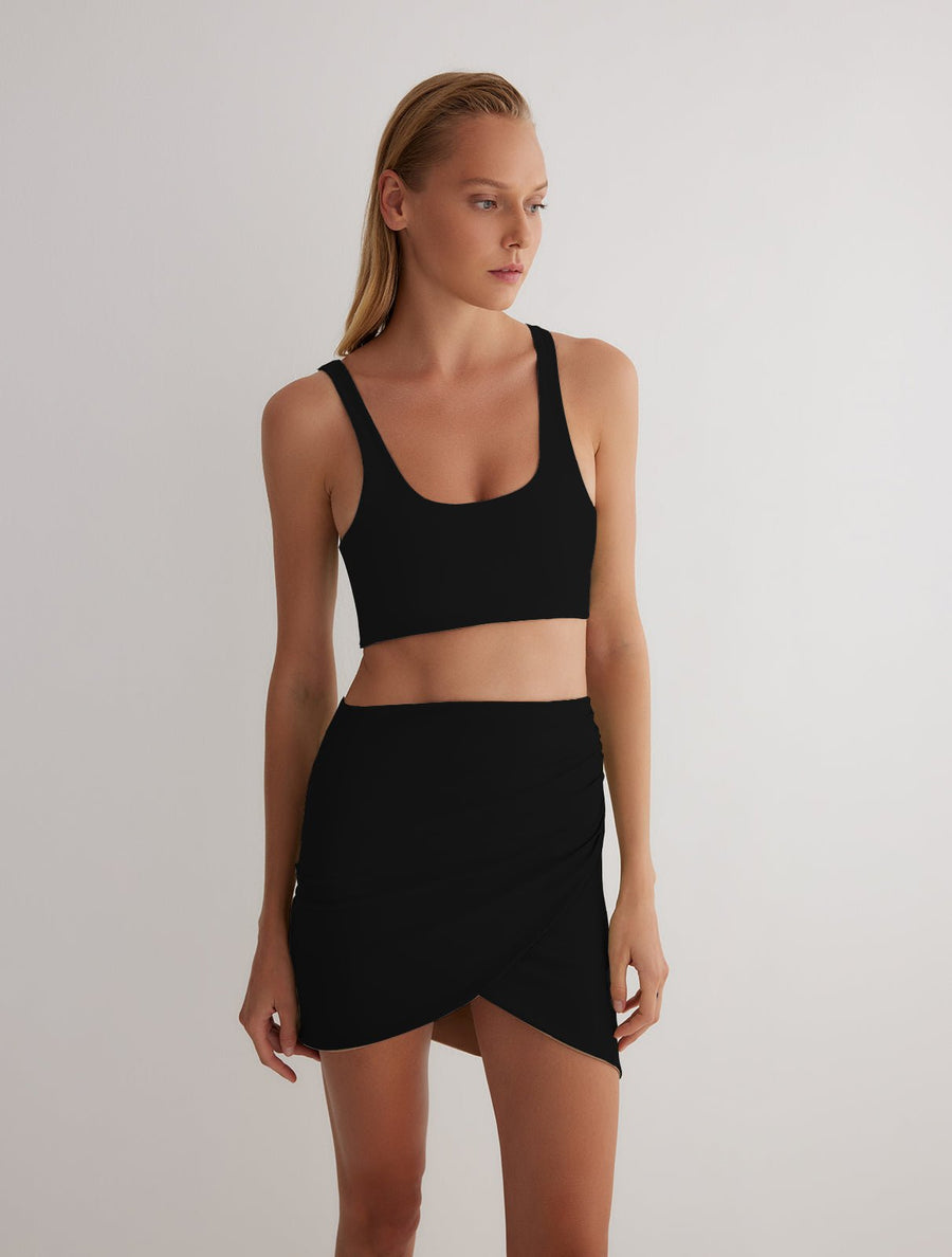 Lupe Black/Camel Wrap Mini Skirt -Beachwear Skirts Moeva