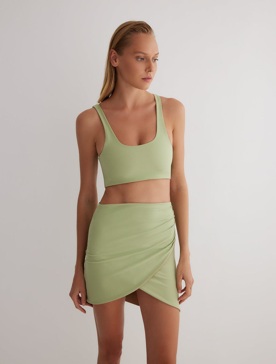 Lupe Green/Nude Wrap Mini Skirt -Beachwear Skirts Moeva