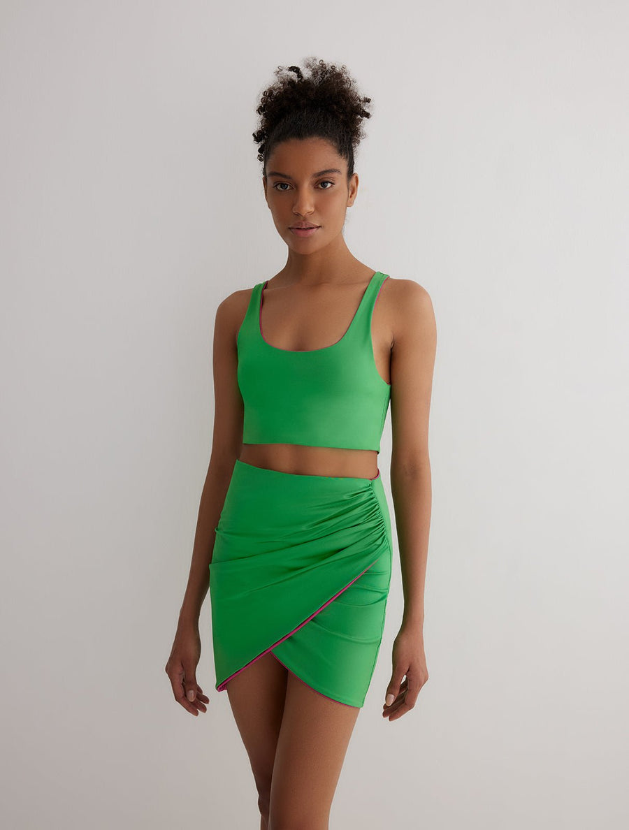 Lupe Green/Pink Wrap Mini Skirt -Beachwear Skirts Moeva