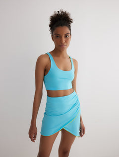 Lupe Ice Blue/Lemon Green Wrap Mini Skirt -Beachwear Skirts Moeva