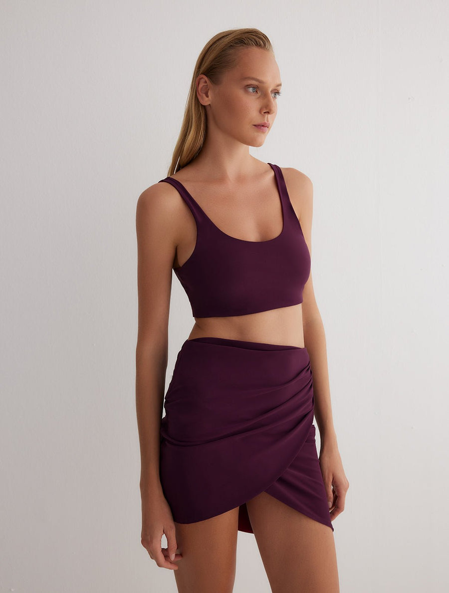 Lupe Prune/Bordeaux Wrap Mini Skirt -Beachwear Skirts Moeva