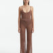 Front View: Model in Luz Brown Pants - MOEVA Luxury Swimwear, Mesh Knit, Ribbed, Metallic, MOEVA Luxury Swimwear