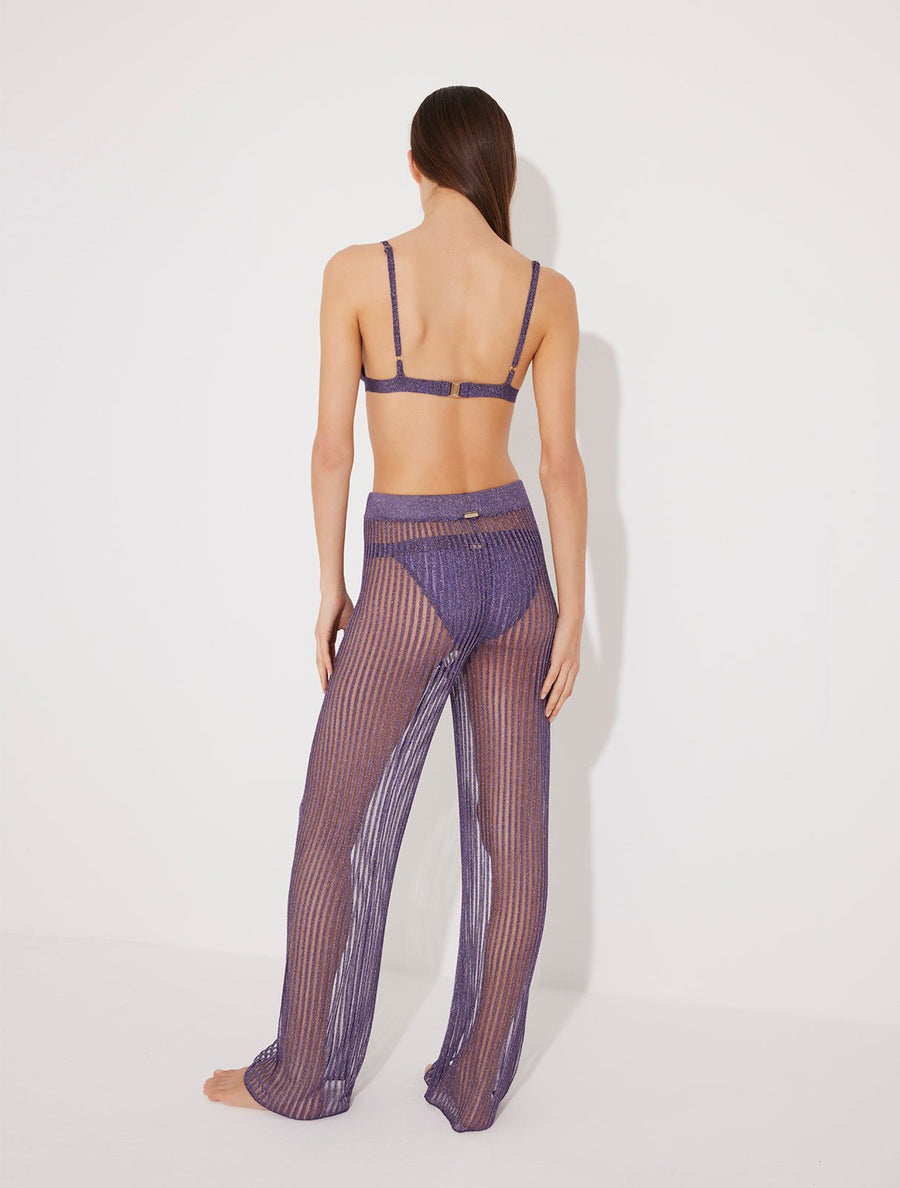 Luz Lilac Knitted Low Rise Metallic Pants -Women Beachwear Pants Moeva