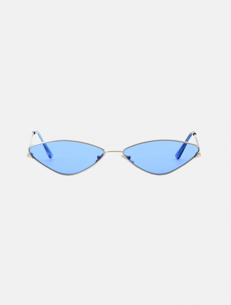 Front View of Maisie Blue Sunglasses – Nikel, Cat Eye Sunglasess, Metal, MOEVA Luxury Swimwear   