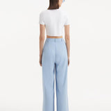 "Manami Baby Blue Pants from the back, showcasing the high waist and hidden zip feature." 