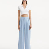 "Manami Baby Blue Pants from the front, highlighting the high waist design and wide-legged cut. "