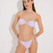 Front View: Model in Marcella Lilac Bikini Bottom - MOEVA Luxury Swimwear, Comfort Side Tie Low-Waist Bikini Bottom, Brazilian Bottom, Low Rise, Straps Ties at the Side, Small/Minimum Coverage, MOEVA Luxury Swimwear  