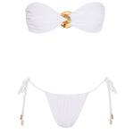 Marcella White Bandeau Side Tie Bikini Set | Moeva | Bikini Sets | Each week unveils new pieces—luxury swimwear, fluid resort silhouettes, and elevated summer-to-evening essentials designed to carry you from coastal escapes to city nights.