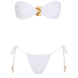 Marcella White Bandeau Side Tie Bikini Set | Moeva | Bikini Sets | Each week unveils new pieces—luxury swimwear, fluid resort silhouettes, and elevated summer-to-evening essentials designed to carry you from coastal escapes to city nights.