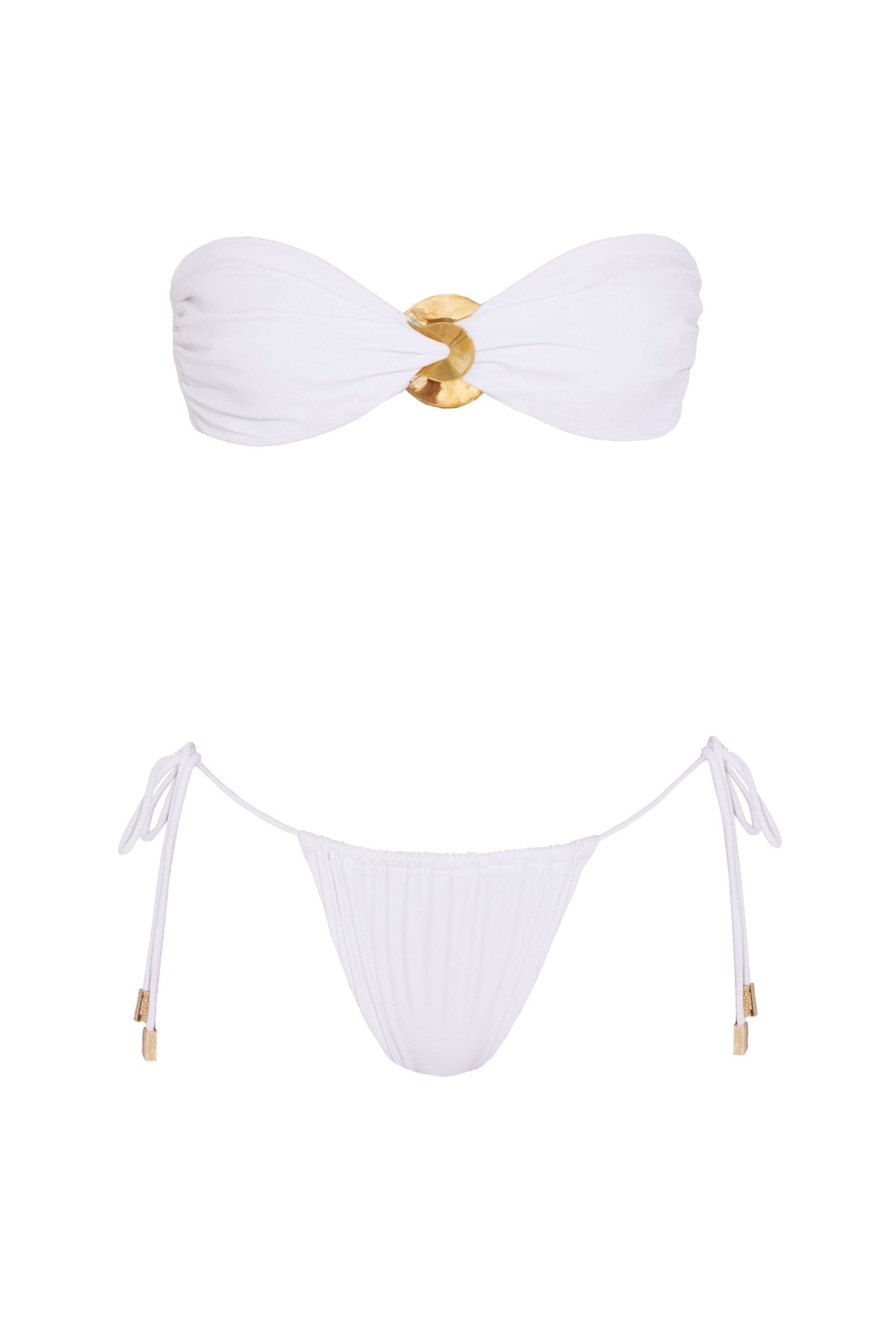 Marcella White Bandeau Side Tie Bikini Set | Moeva | Bikini Sets | Each week unveils new pieces—luxury swimwear, fluid resort silhouettes, and elevated summer-to-evening essentials designed to carry you from coastal escapes to city nights.