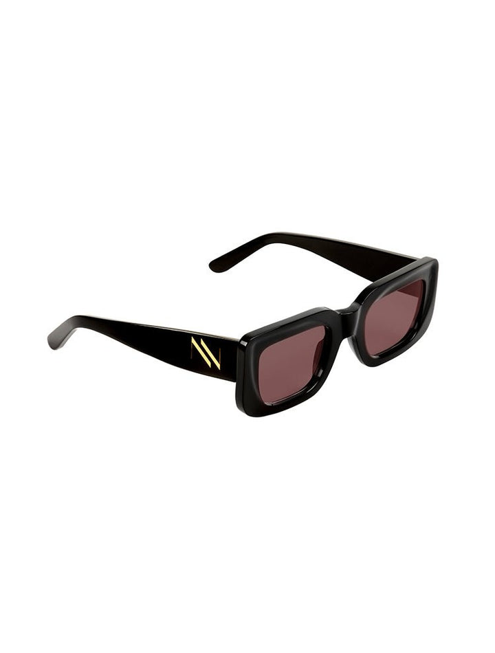 Marche Black Rectangular Frame Sunglasses With Black Acetate Frame -Women Sunglasses Moeva