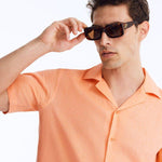 Front View of Model Wearing Marche Havana Brown Sunglasses – Brown Lenses Men's Sunglassess, 100% UV protection, MOEVA Luxury Swimwear     