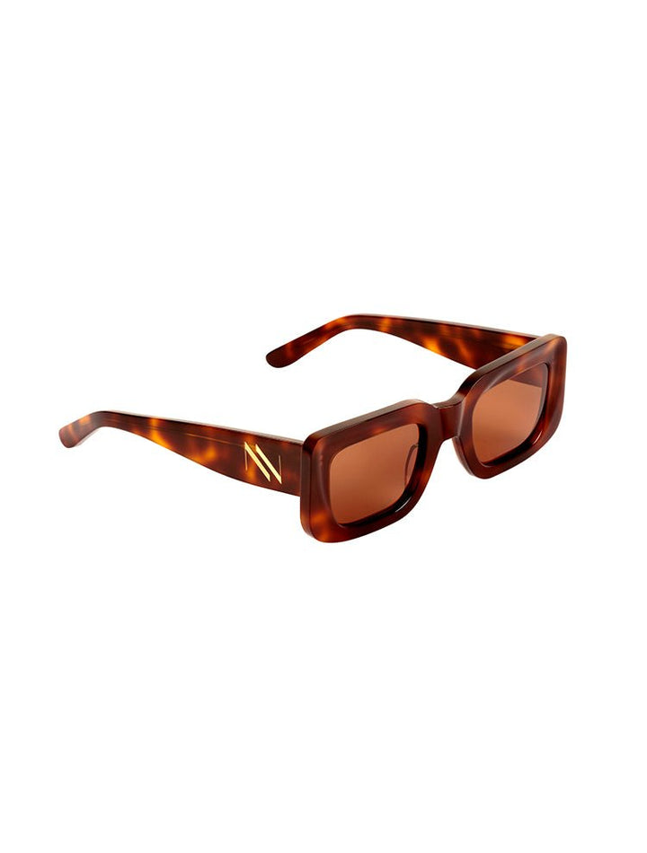 Marche Brown Rectangular Frame Sunglasses With Havana Acetate Frame -Women Sunglasses Moeva