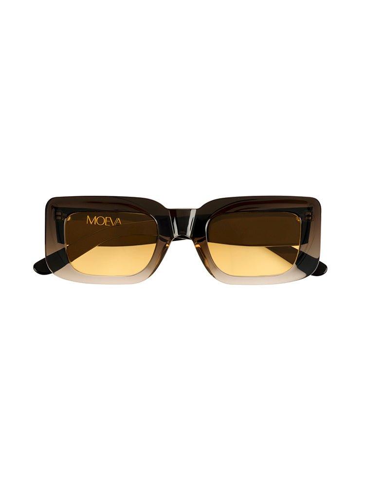 Front View of Marche Black Degrade Orange Sunglasses - Black Acetate Frame Women's Sunglassess, Black Acetate Temples With Moeva Amblem, MOEVA Luxury Swimwear    