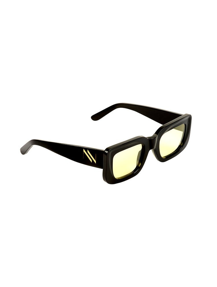 Marche Yellow Rectangular Frame Sunglasses With Black Acetate Frame -Women Sunglasses Moeva