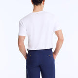 Back View: Marco Cobalt Shorts on Model - MOEVA Luxury Swimwear, Ready to Wear, Mid-Rise, Knee Length, %100 Linen Men Pants, MOEVA Luxury Swimwear   
