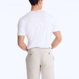 Back View: Marco Semigrey Shorts on Model - MOEVA Luxury Swimwear, Ready to Wear, Mid-Rise, Knee Length, %100 Linen Men Pants, MOEVA Luxury Swimwear   