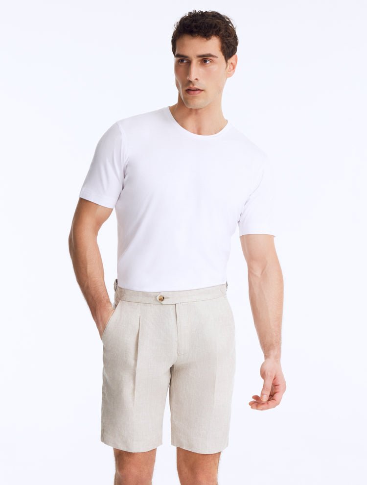 Marco Semigrey Linen Shorts With Pleats At Front -Men Shorts Moeva