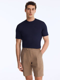 Marco Taupe Linen Shorts With Pleats At Front -Men Shorts Moeva