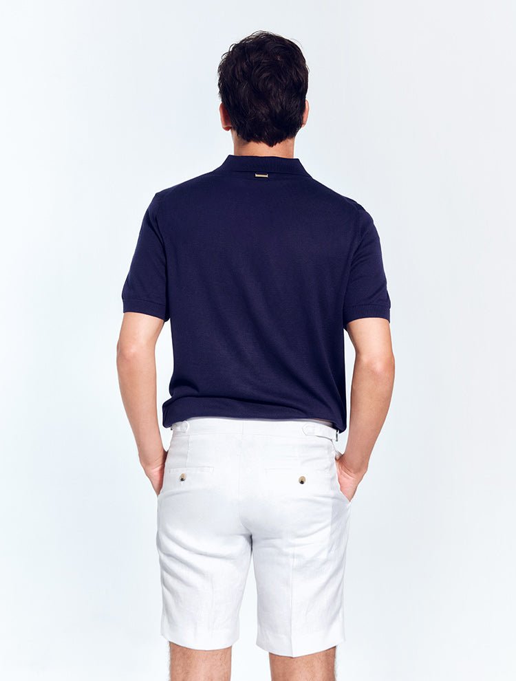 Marco White Linen Shorts With Pleats At Front -Men Shorts Moeva