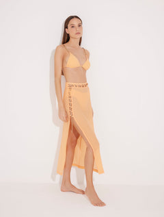 Maritza Orange High Rise Skirt With Gold Chain Belt -Beachwear Skirts Moeva