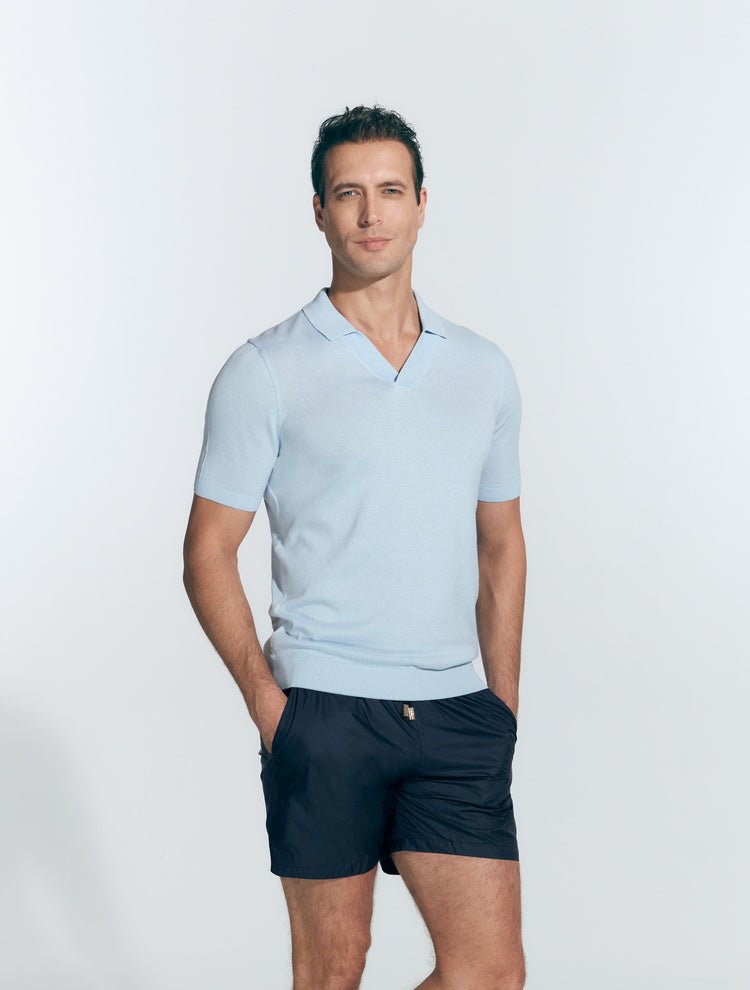 Mark Baby Blue Polo Shirt With Open Collar | lupon.gov.ph