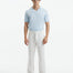 "Front view of Mark baby blue t-shirt with slim fit and open collar design".