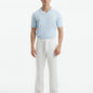 "Front view of Mark baby blue t-shirt with slim fit and open collar design".