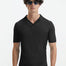 Mark Blac"Front view of Mark black t-shirt with slim fit and open collar design"k Tshirt - Moeva