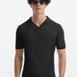 Mark Blac"Front view of Mark black t-shirt with slim fit and open collar design"k Tshirt - Moeva