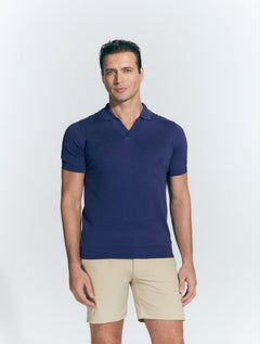 Mark Dark Blue Polo Shirt With Open Collar -Men Polo Shirts Moeva