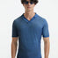 "Front view of Mark dark blue t-shirt featuring slim fit and open collar design".