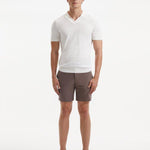 "Front view of Mark white t-shirt featuring slim fit and open collar design".