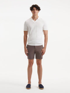 "Front view of Mark white t-shirt featuring slim fit and open collar design".