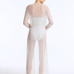 Back View: Marlowe Silver Kaftan on Model - Ankle Length, Loose Fit, Self-Tie Belt, MOEVA Luxury Beachwear