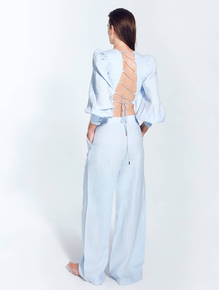 Buy MARIE CLAIRE Sky Blue Solid Regular Fit Linen Womens Casual Pants |  Shoppers Stop