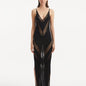 Front View: Model in Mimi Black Dress - MOEVA Luxury Swimwear, Mesh Knit, Scoop Neckline, Ankle Length, MOEVA Luxury Swimwear