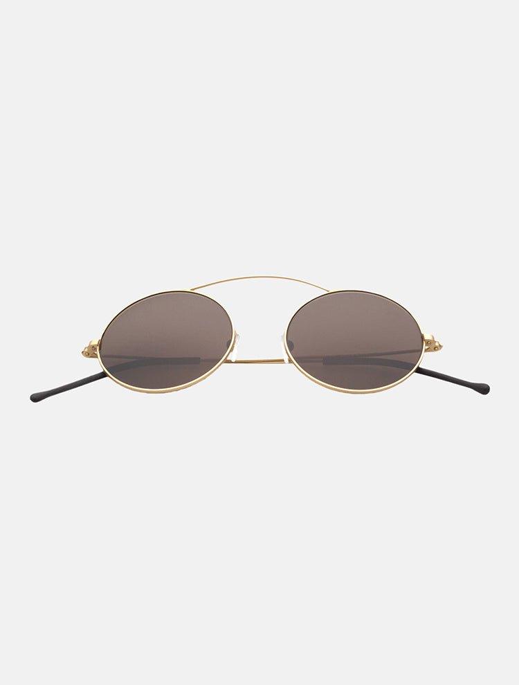 Misty Brown Round Shaped Sunglasses With Gold Raised Bridge -Women Sunglasses Moeva