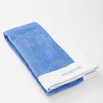 Close Up View of Monaco Blue/White Towel -  Super Absorbent, Quick Drying, Cotton Beach Towel, MOEVA Luxury Swimwear   