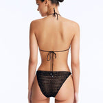 Back View: Nash Black Bikini Top on Model - Stylish Two-Piece Swimsuit Top, Ties at the Back, Fully Lined, MOEVA Luxury Swimwear