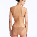 Back View: Nash Bronze Bikini Set on Model - Stylish Two-Piece Swimsuit Top, Ties at the Back, Fully Lined, MOEVA Luxury Swimwear