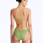 Back View: Nash Green Bikini Bottom on Model - Stylish Two-Piece Swimsuit Bottom, Low Rise, Small/Minimum Bottom Coverage, Fully Lined, MOEVA Luxury Swimwear