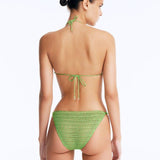 Back View: Nash Green Bikini Bottom on Model - Stylish Two-Piece Swimsuit Bottom, Low Rise, Small/Minimum Bottom Coverage, Fully Lined, MOEVA Luxury Swimwear