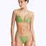 Front View: Model Wearing Nash Green Bikini Bottom - Low Waist Briefs, Chic Style, %100 Handmade Macrame, Adjustable Straps, MOEVA Luxury Swimwear