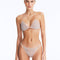 Front View: Model in Nash Silver Bikini Set- Triangle Shape, %100 Handmade Macrame, Clear Glass Drop Stoppers, Chic Design, MOEVA Luxury Swimwear