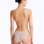 Back View: Nash Silver Bikini Set on Model - Stylish Two-Piece Swimsuit Top, Ties at the Back, Fully Lined, MOEVA Luxury Swimwear